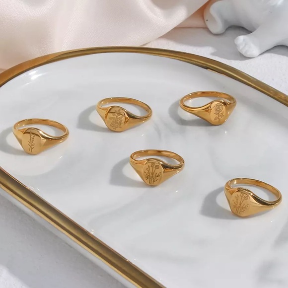 18K Gold Engraving Sunflower Ring, cute Ring, shiny Ring. - Picture 2 of 6